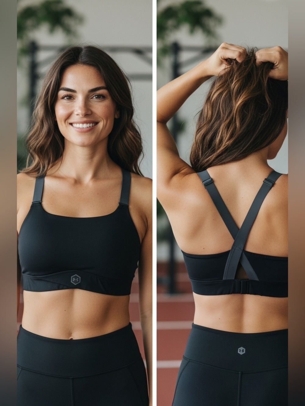 Under Armour Padded Sports Bra Black Gray Adjustable Strap Hook Eye Back size L